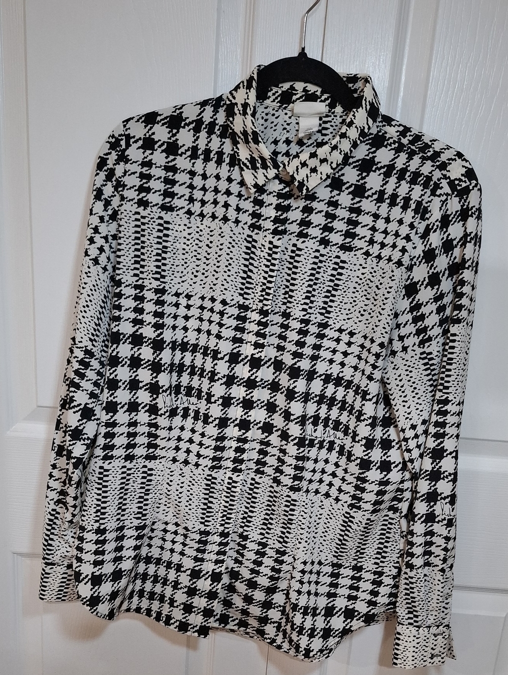 H&M Richard Allen Black and White Houndstooth Silky Shirt
